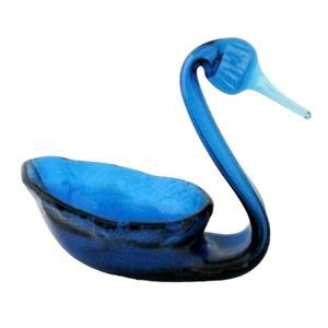 Blue Glass Swan Centerpiece Bowl Vintage Danish Modern Art Glass